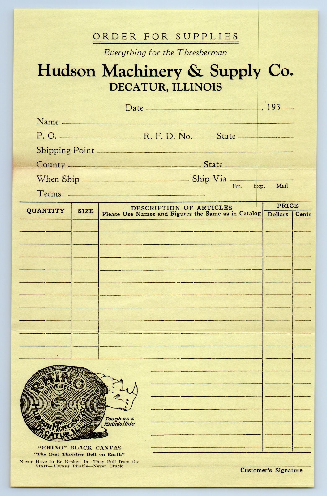 1936 Hudson Machinery Supply Co. Decatur Illinois Catalog Price List Letterhead