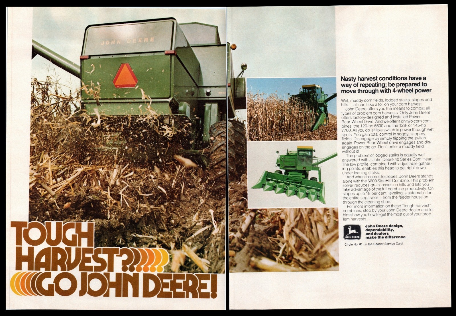 1977 John Deere 6600 Corn Combine 70&rsquo;s Vintage 2-Page Print Ad