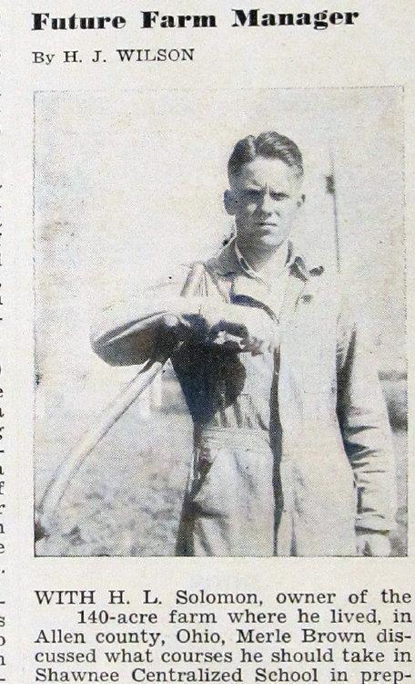 Original 1940 Farm Youth Photo Article of Merle Brown, of Allen County Ohio