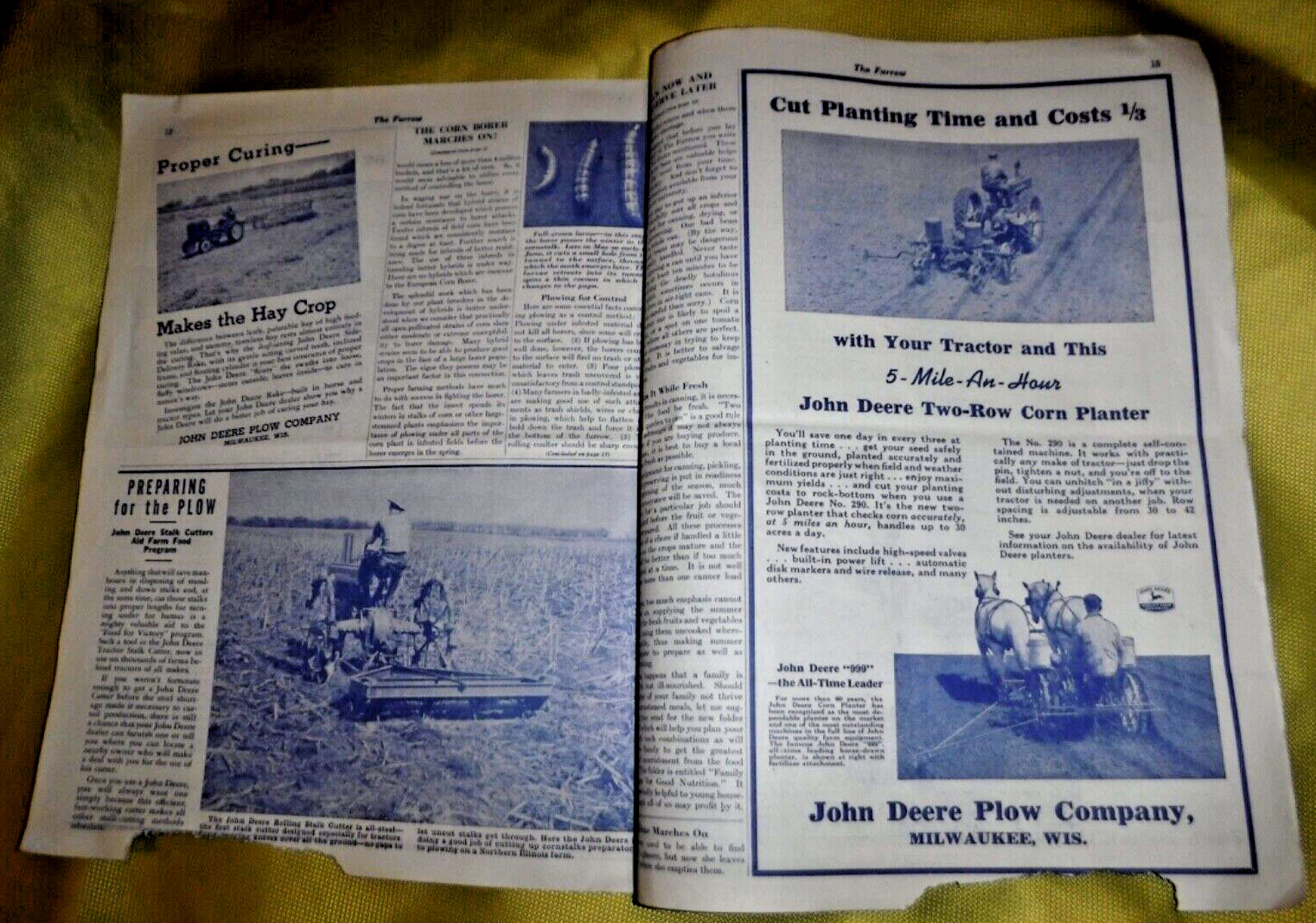 THE FURROW MAGAZINE APRIL 1944 WWII FARM MAGAZINE LARSEN IMPLEMENT DENMARK WI