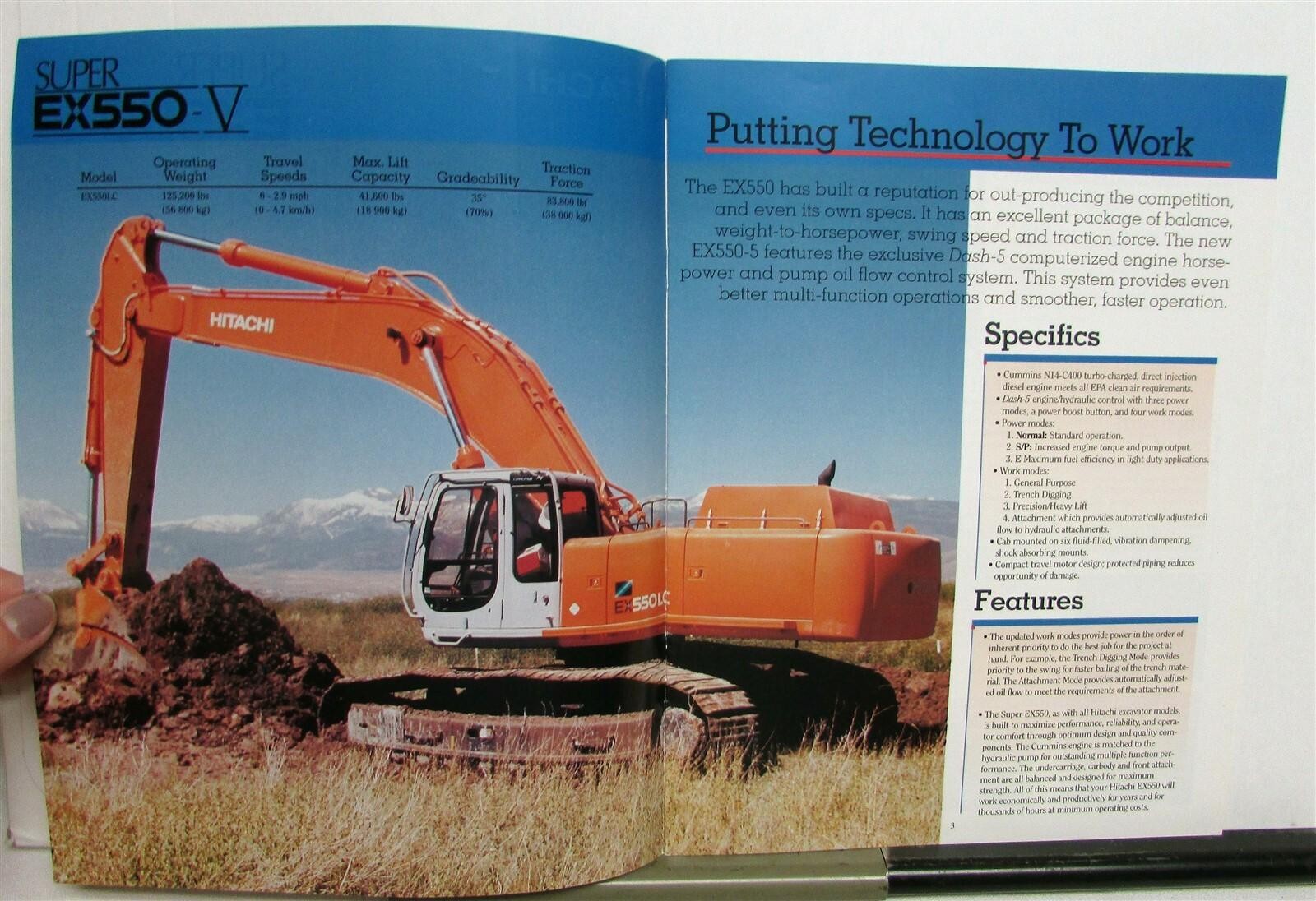 1999 Hitachi Super EX550-V Excavator Specifications Construction Sales Brochure