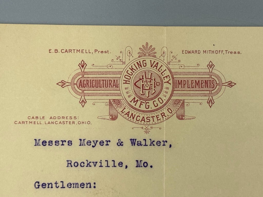 1912 HOCKING VALLEY Advertising FARM Postal Cover Letterhead LANCASTER OHIO