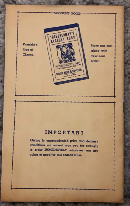 Vintage Hudson Machinery Supply Catalog Decatur Illinois Thresher Supplies 1942