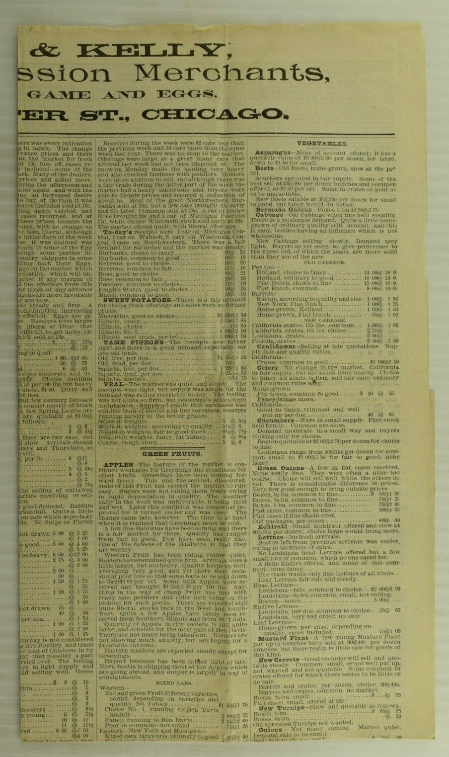 1896 Watson & Kelley Commission Merchants Chicago, IL Newspaper Flier #2