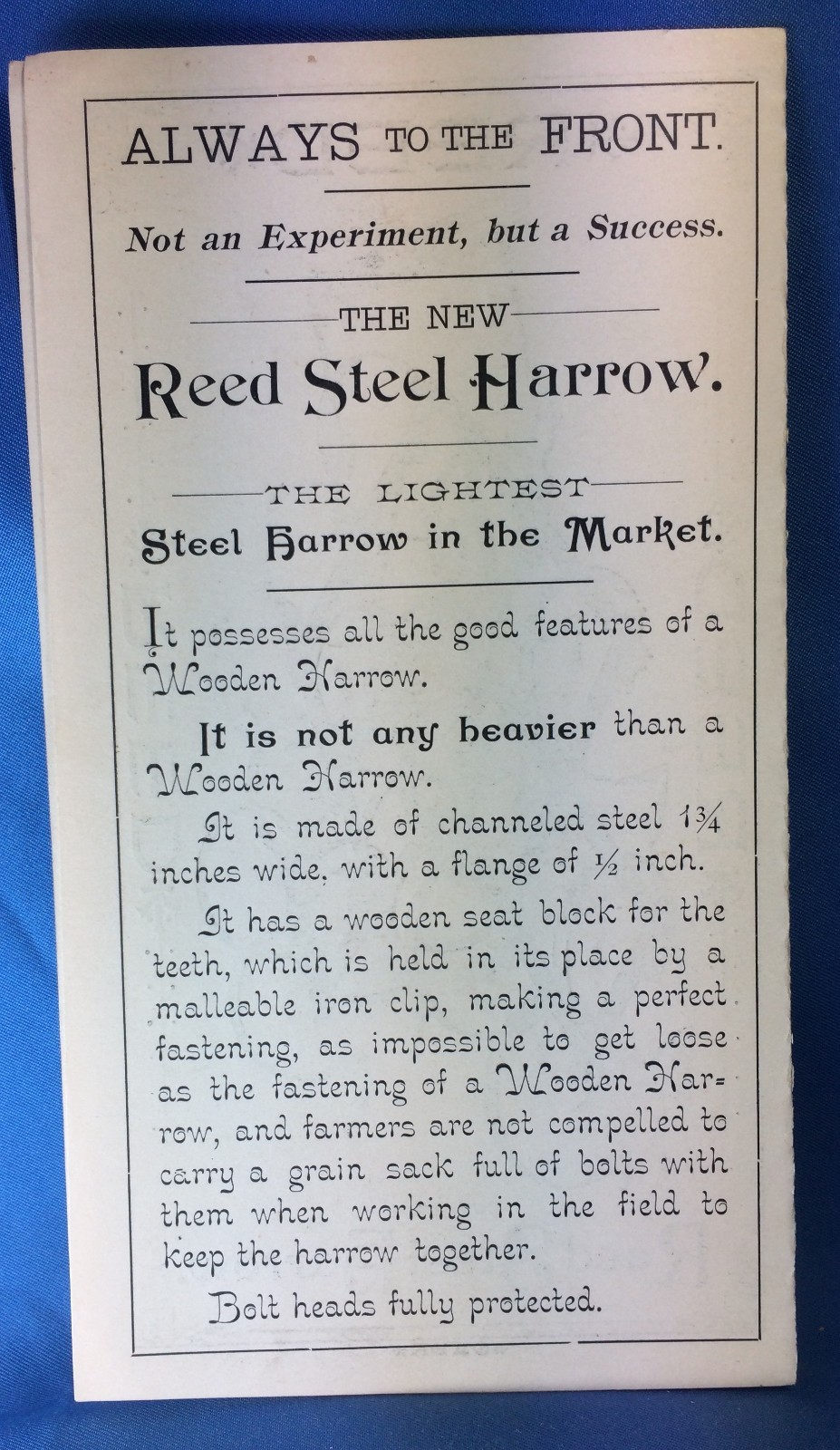1880s FARM Reed HARROW Victorian Advertising Trade Card KALAMAZOO Mich Antique