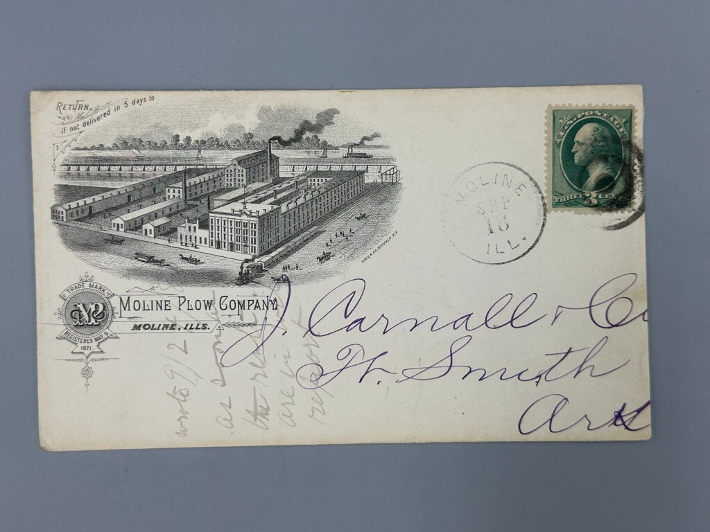1880 – 1906 MOLINE PLOW Illustrated Postal Covers FARM Advertising Envelope
