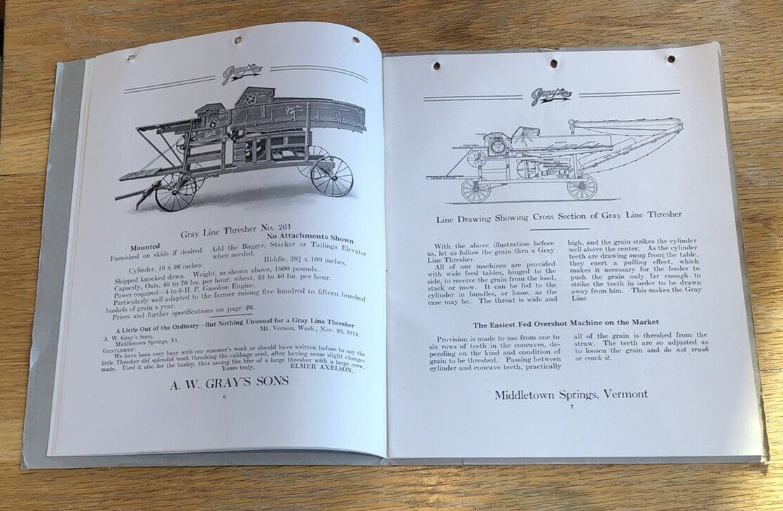 1916 Gray Line Threshing Machine Farm Catalog- Middleton Vermont- A.W. Gray Sons