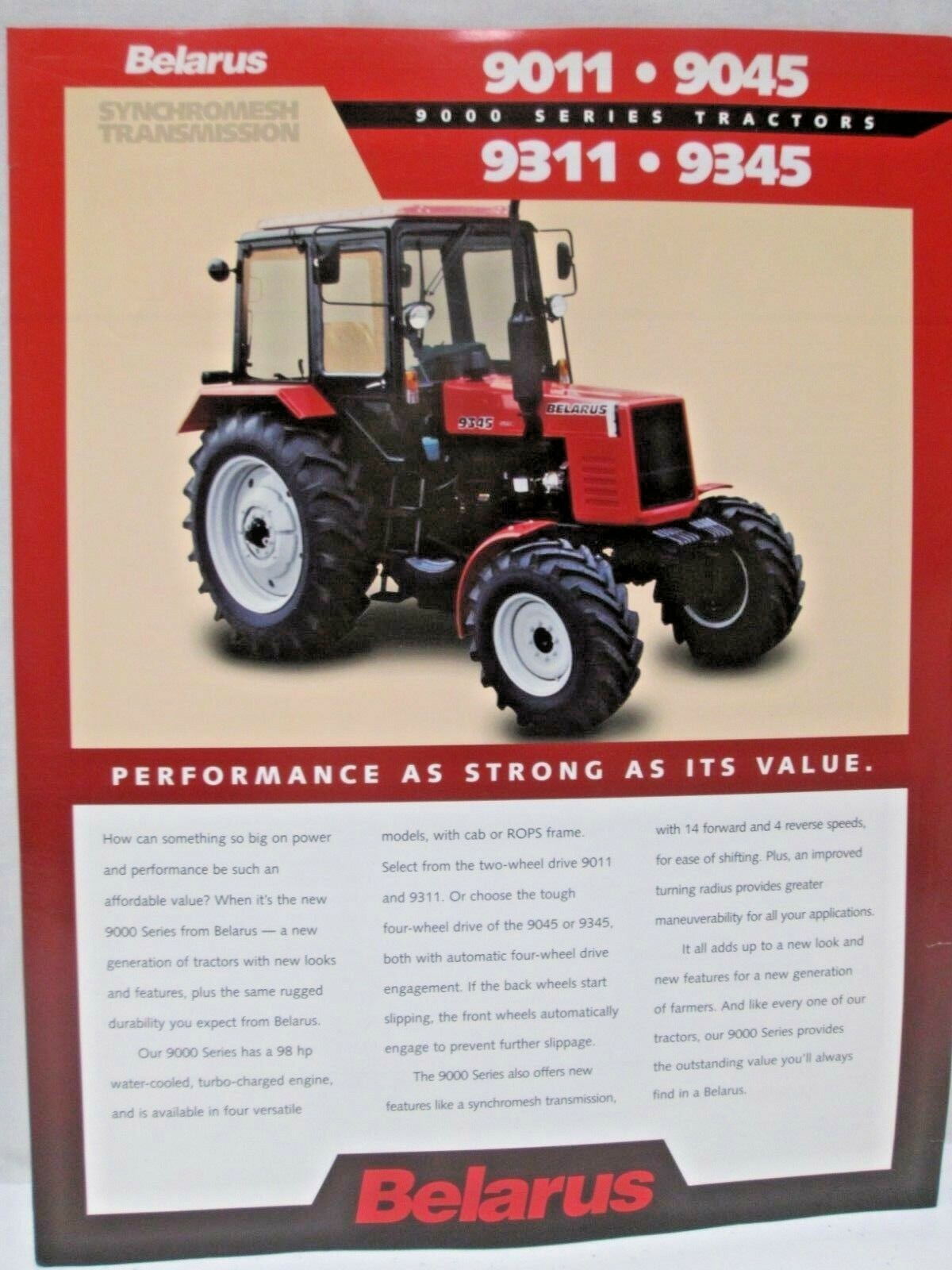 Belarus 9000 Series Tractors 9011 9045 9311 9345 Brochure Specifications 1996