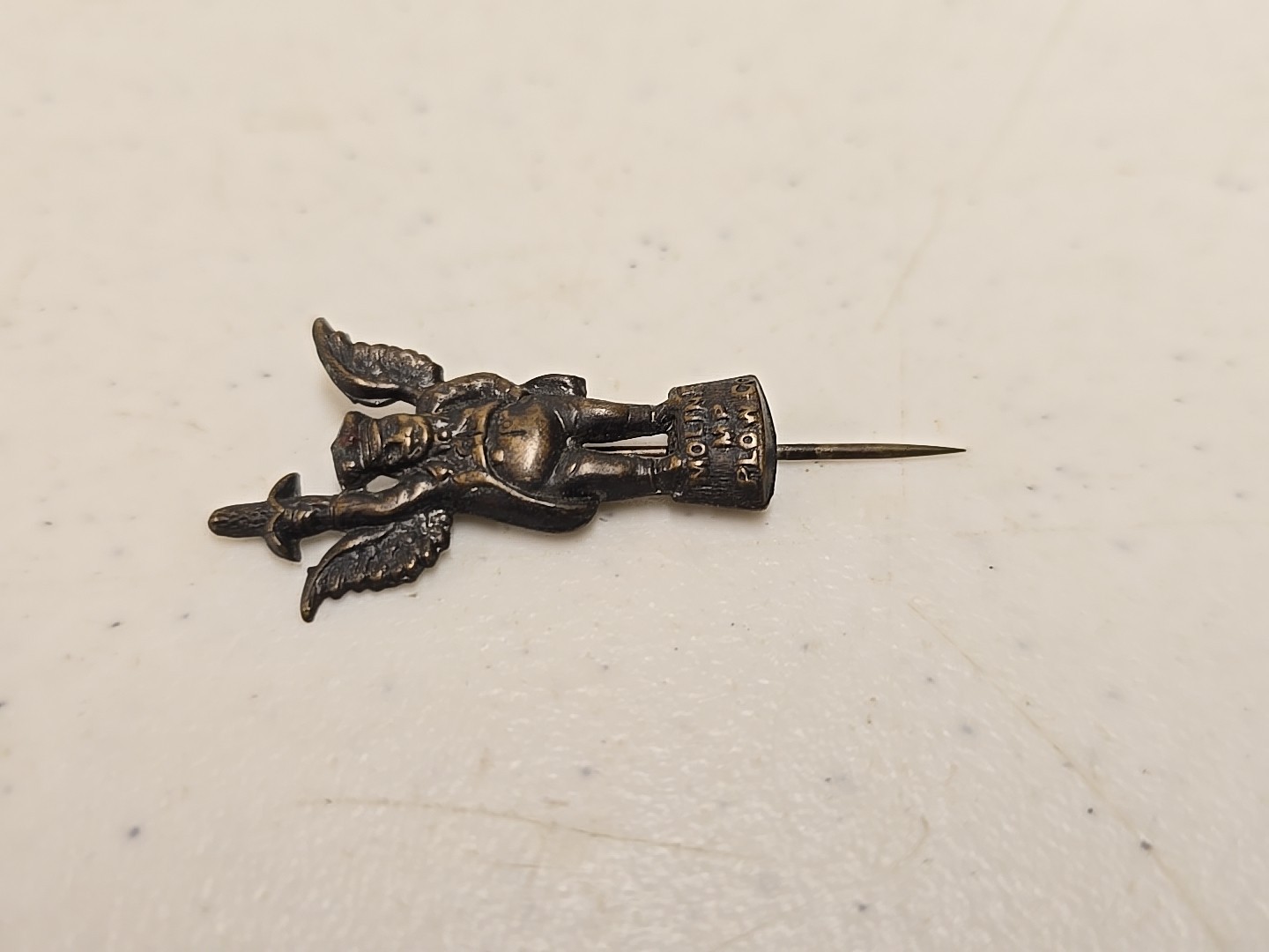 Antique 2&Prime; Moline Plow Co Flying Dutchman Advertising Brass Stick Pin