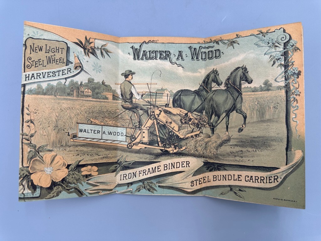 1886 Harvester WALTER WOOD Victorian FARM Advertising Trade Card HOOSICK FALLS