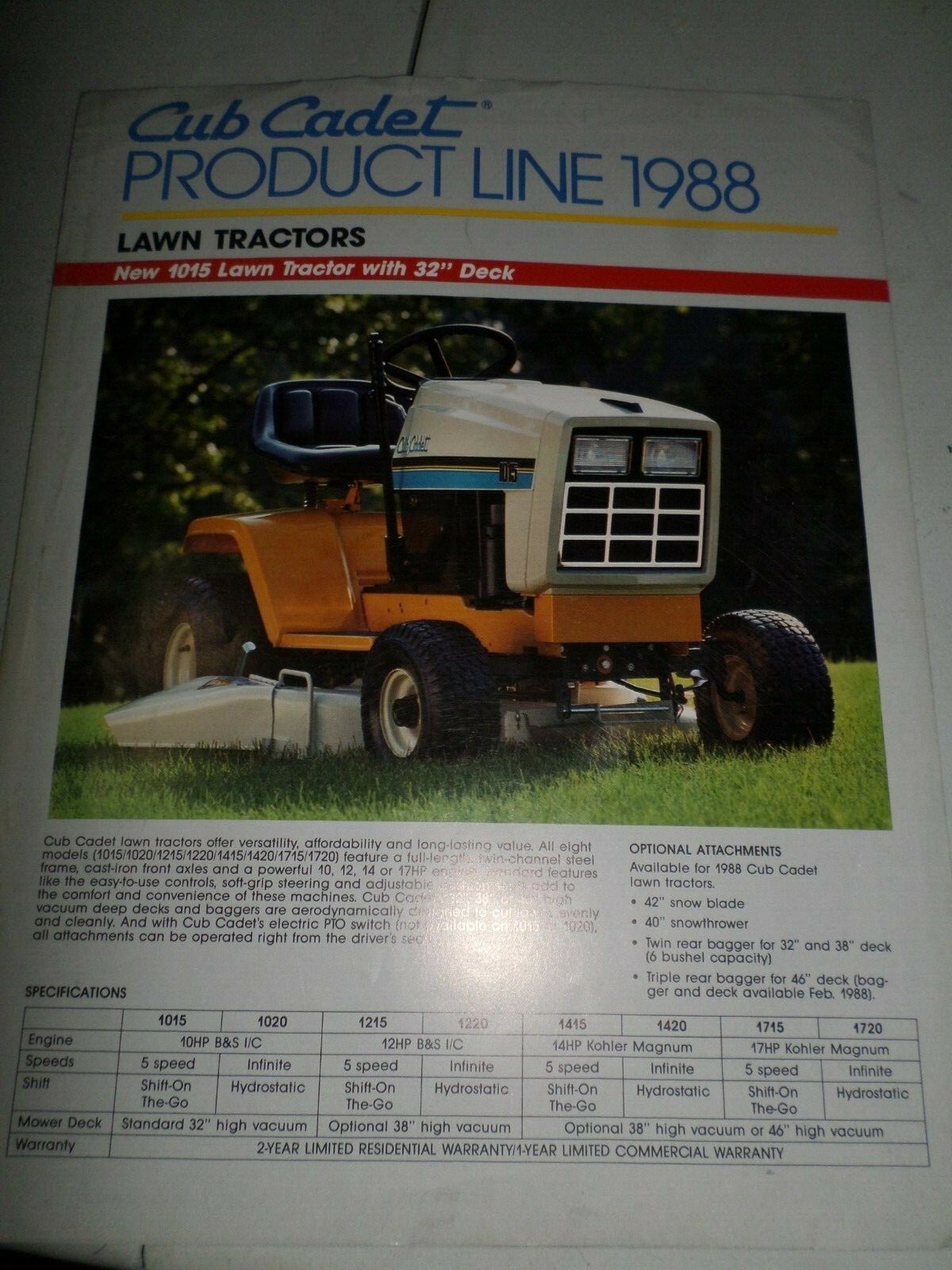 1988 CUB CADET OUTDOOR POWER EQUIPMENT Full PRODUCT LINE Dealers Sales Broch