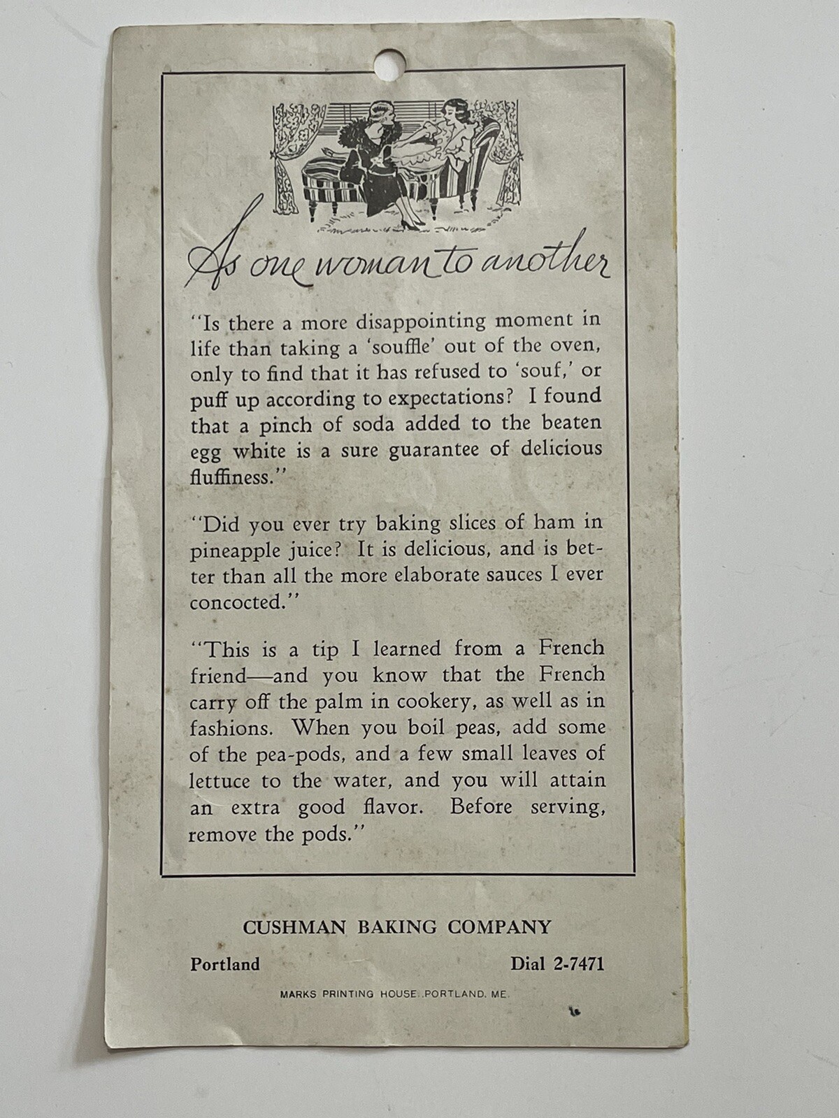 Cushman’s Cookies Portland Maine Weekly Bulletin Suggestions Pricing 1935