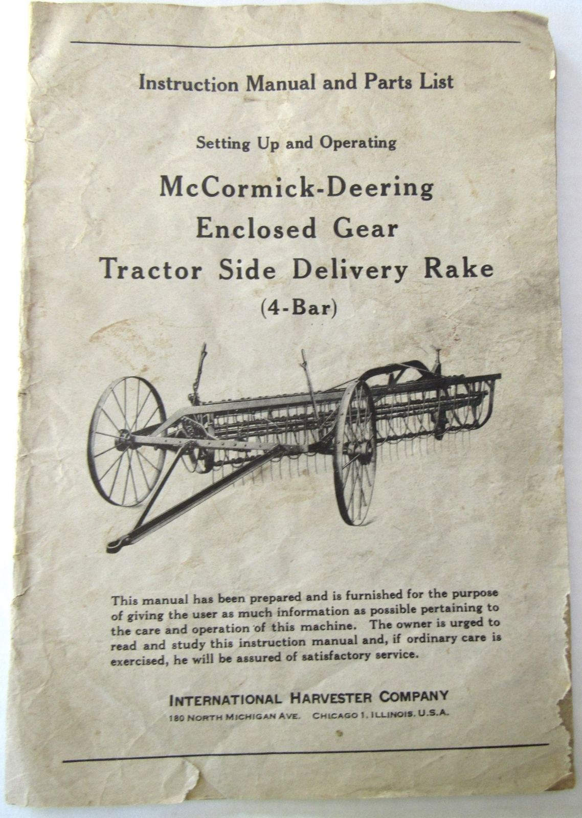 c1945 MCCORMICK-DEERING TRACTOR SIDE DELIVERY RAKE INSTRUCTION MANUAL ORIGINAL