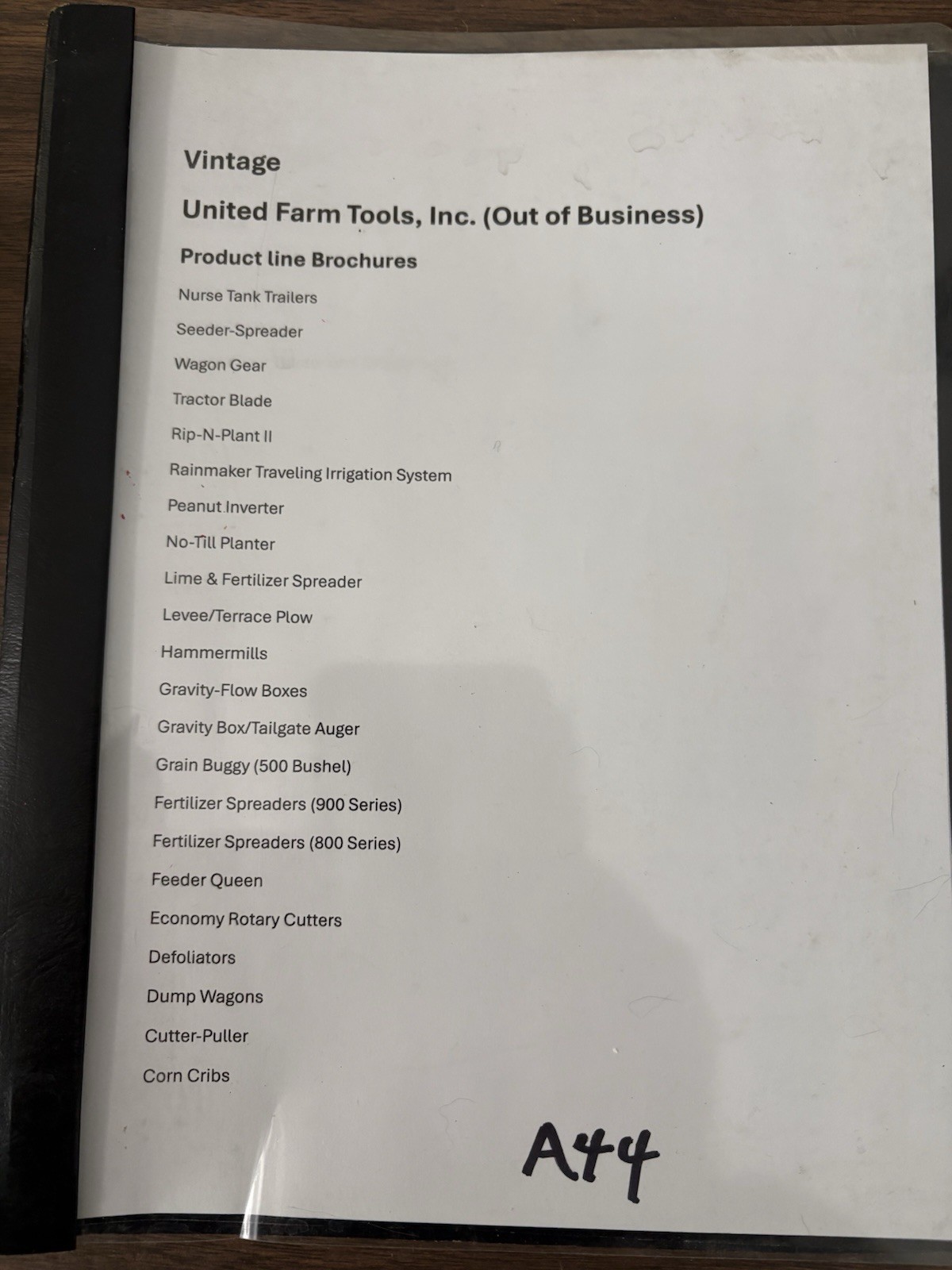 Vintage-United Farm Tools, Inc Brochures Of Entire Product Line