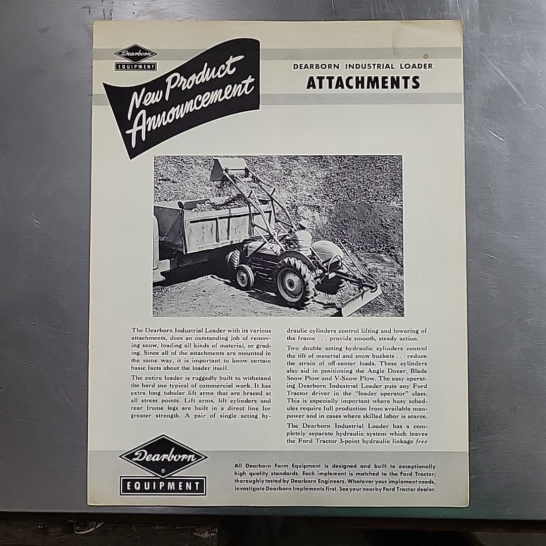 Dearborn Ford Tractor Industrial Loader Attachments Ad Sales Brochure Vtg 1950s