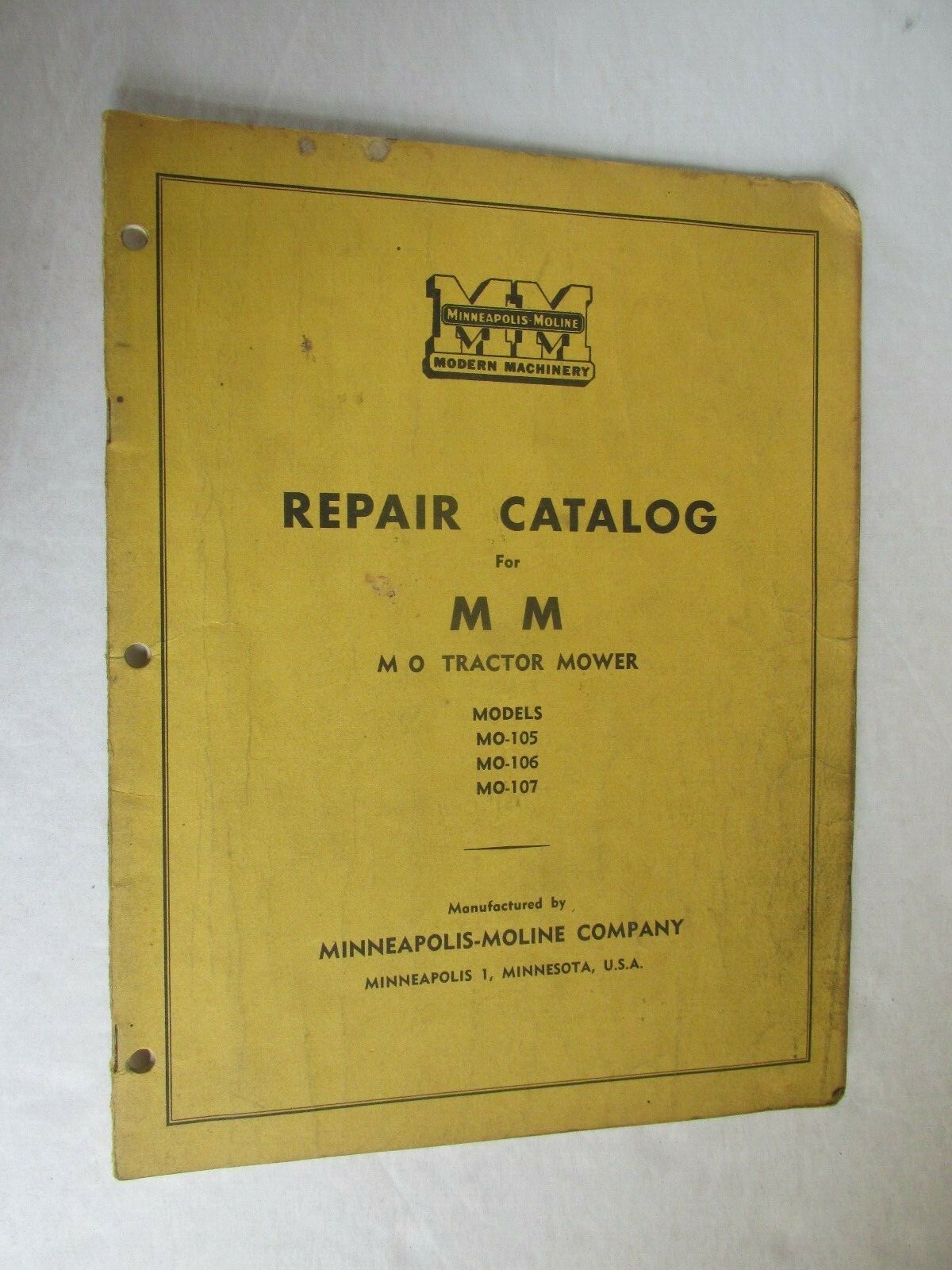 MBF89 Farm Manual Minneapolis Moline MM Repair Catalog MO Tractor mower 105 107