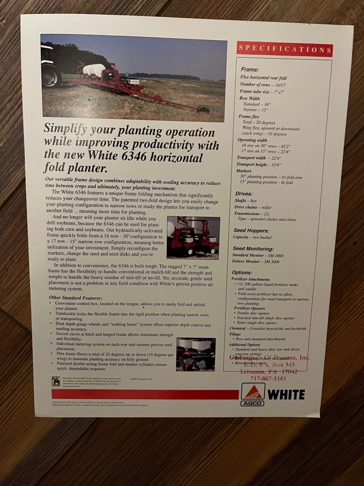 1995 White 6346 Flex Frame Planter sales brochure