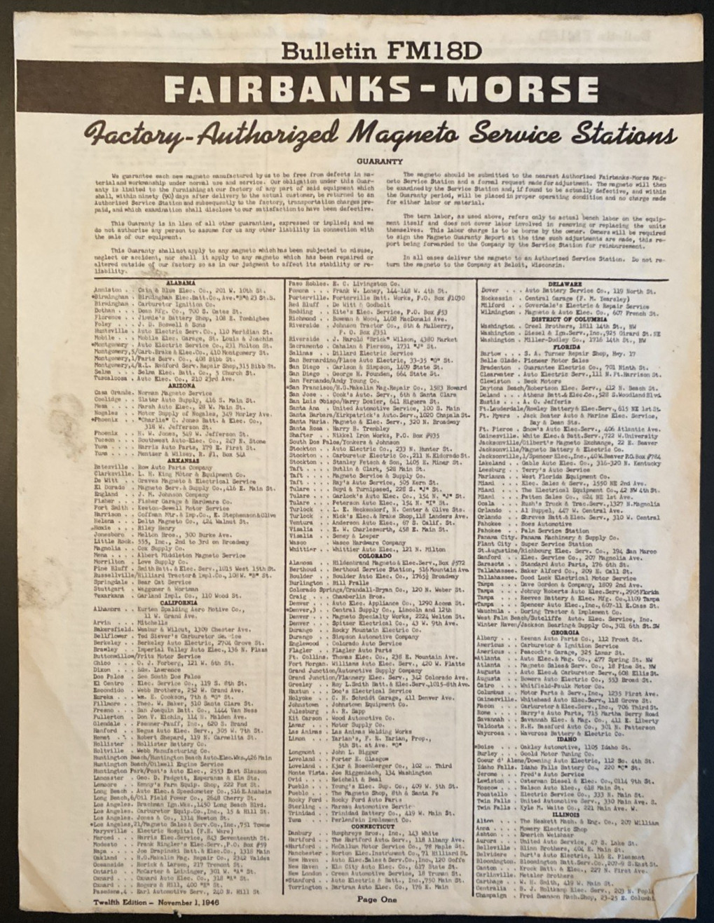 Original OEM 1942 Fairbanks Morse Model FM-J Magnetos Instruction Manual