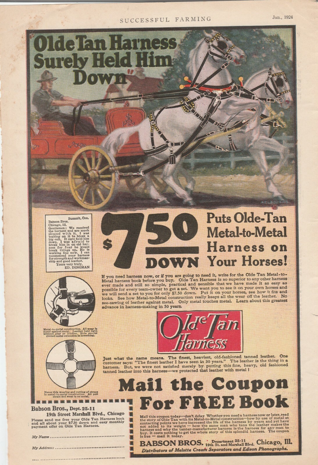 1924 Babson Bros. Olde Tan Harness Magazine Ad