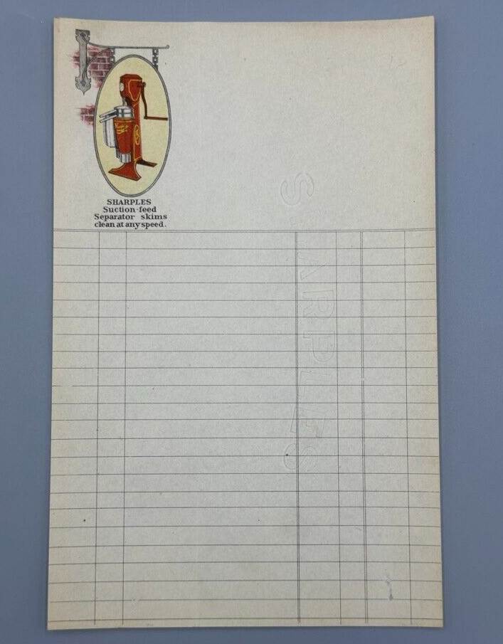 c 1910 SHARPLES CREAM SEPARATOR Farm Advertising Antique Illustrated Receipt