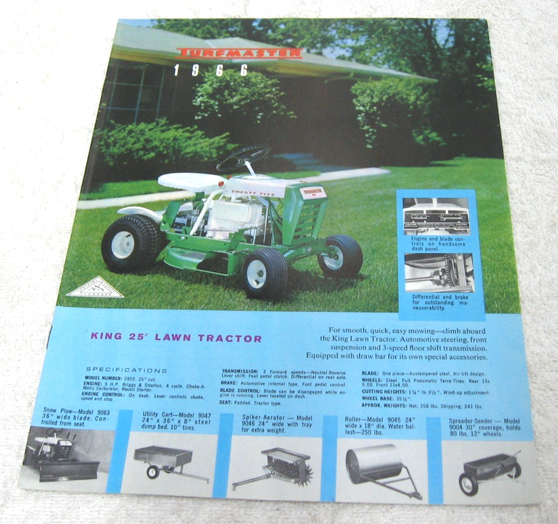 VINTAGE 1966 TURFMASTER LAWN & GARDEN TRACTORS EQUIPMENT TILLERS PUSH MOWER
