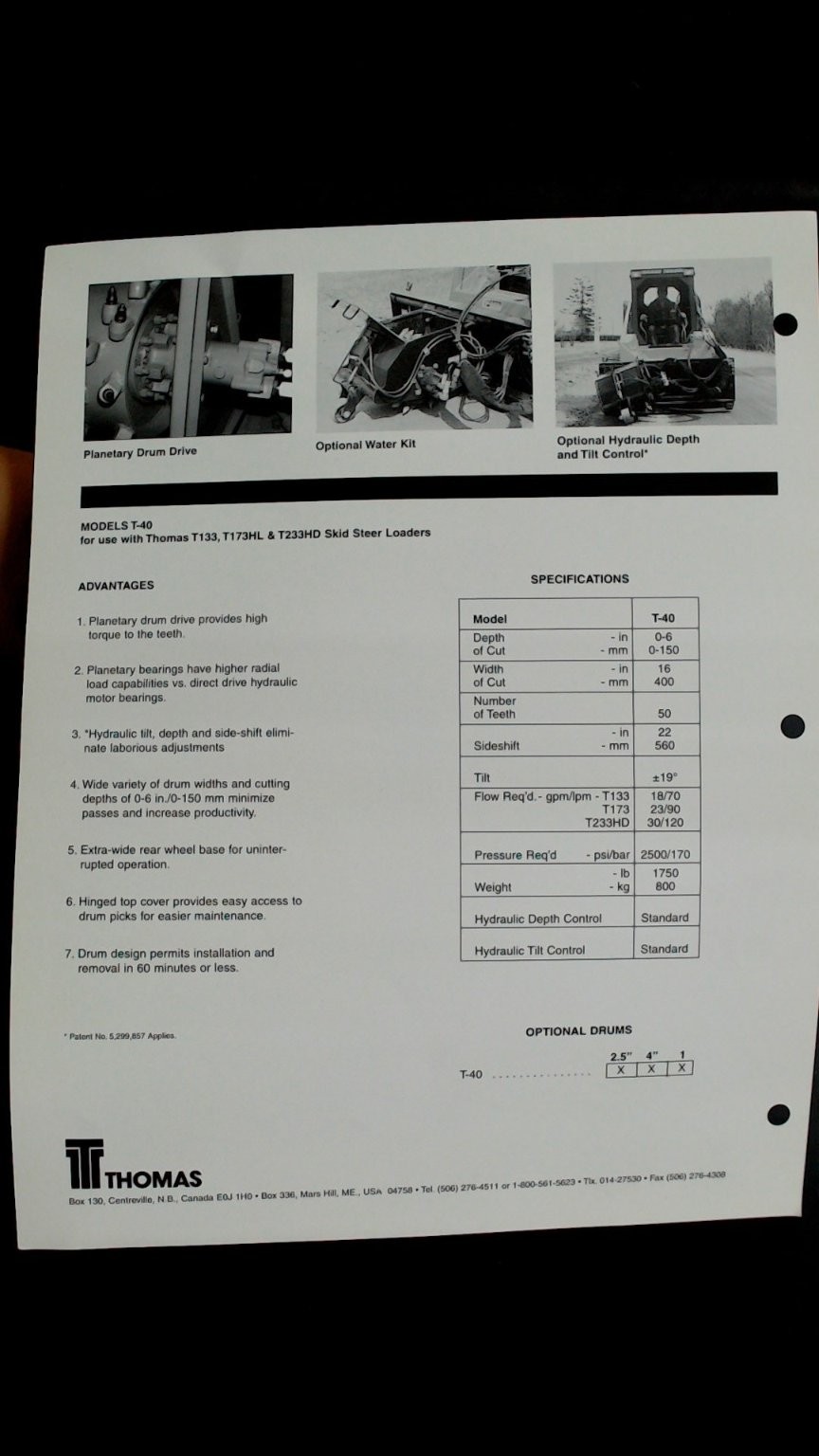 Thomas T-40 Skid-Steer Cold Planer Brochure Agriculture Equipment