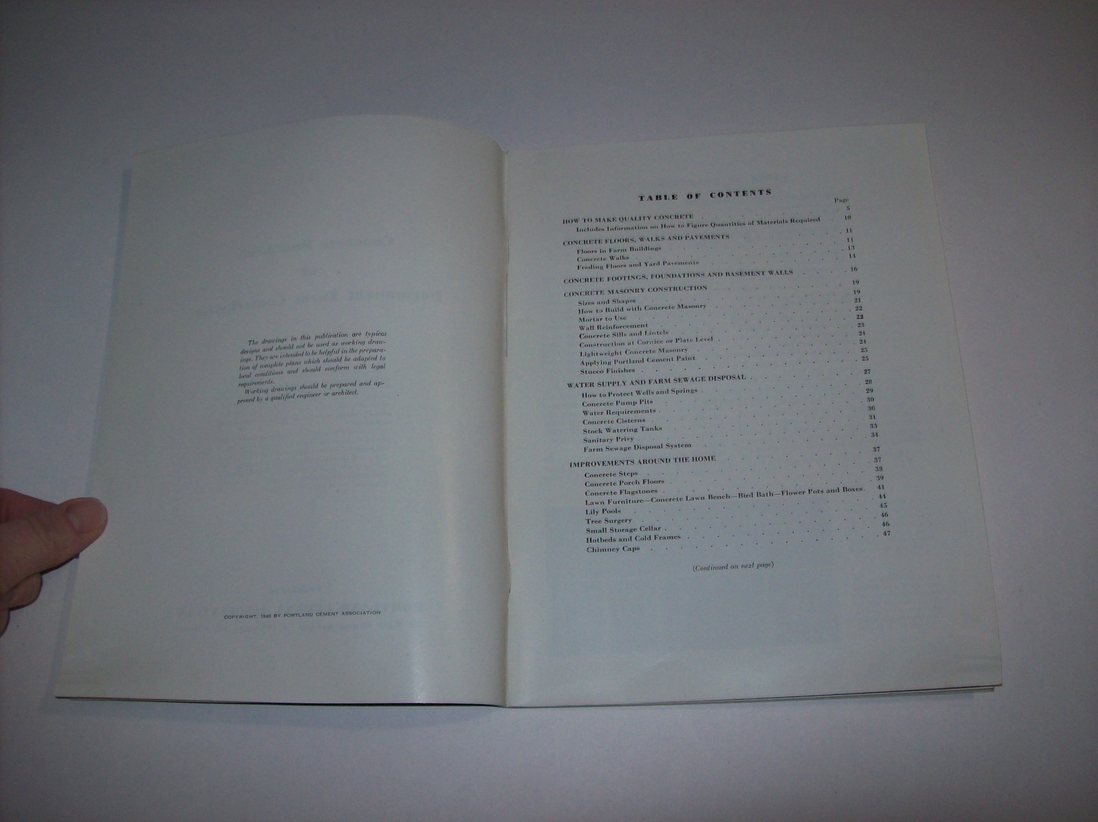 Vintage 1946 HANDBOOK OF CONCRETE FARM CONSTRUCTION, Portland Cement Association