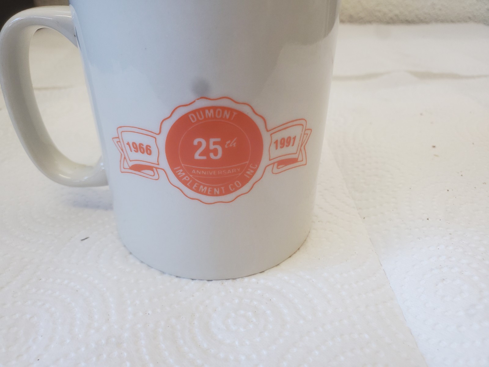 Ceramic Coffee Mug Dumont Implement 25th Anniversary 1966-1991 Dumont Iowa