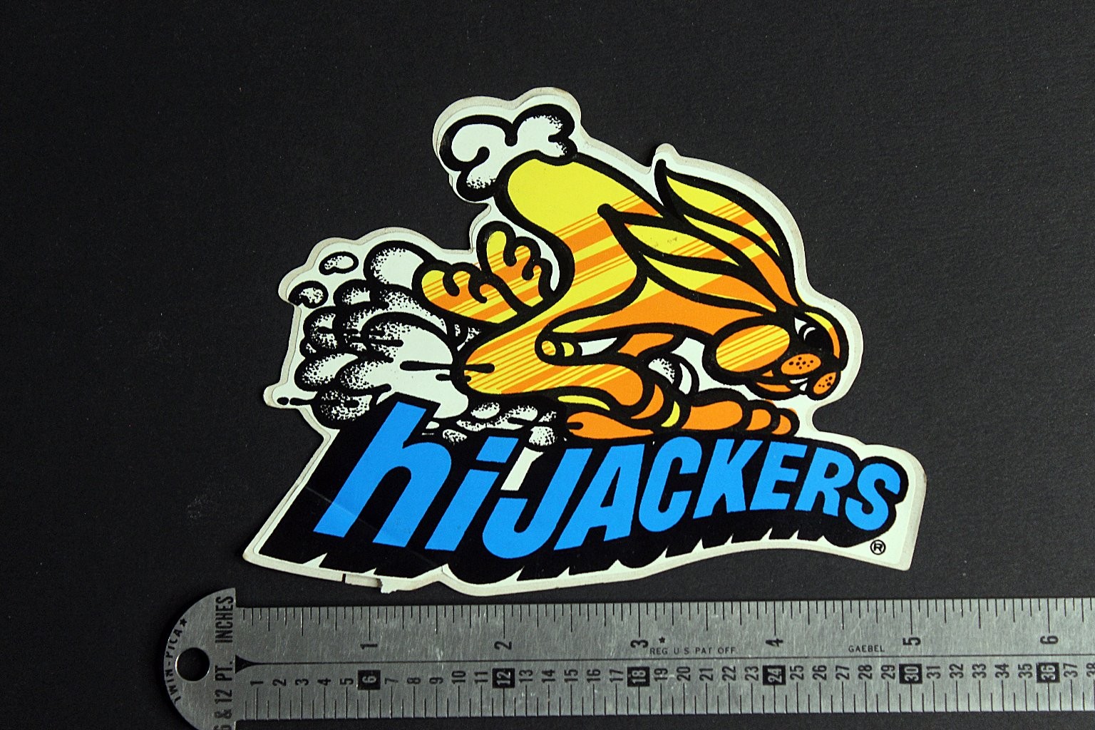 HiJackers Vintage Die-Cut Advertising Sticker Decal 5.1/4in Orange Rabbit