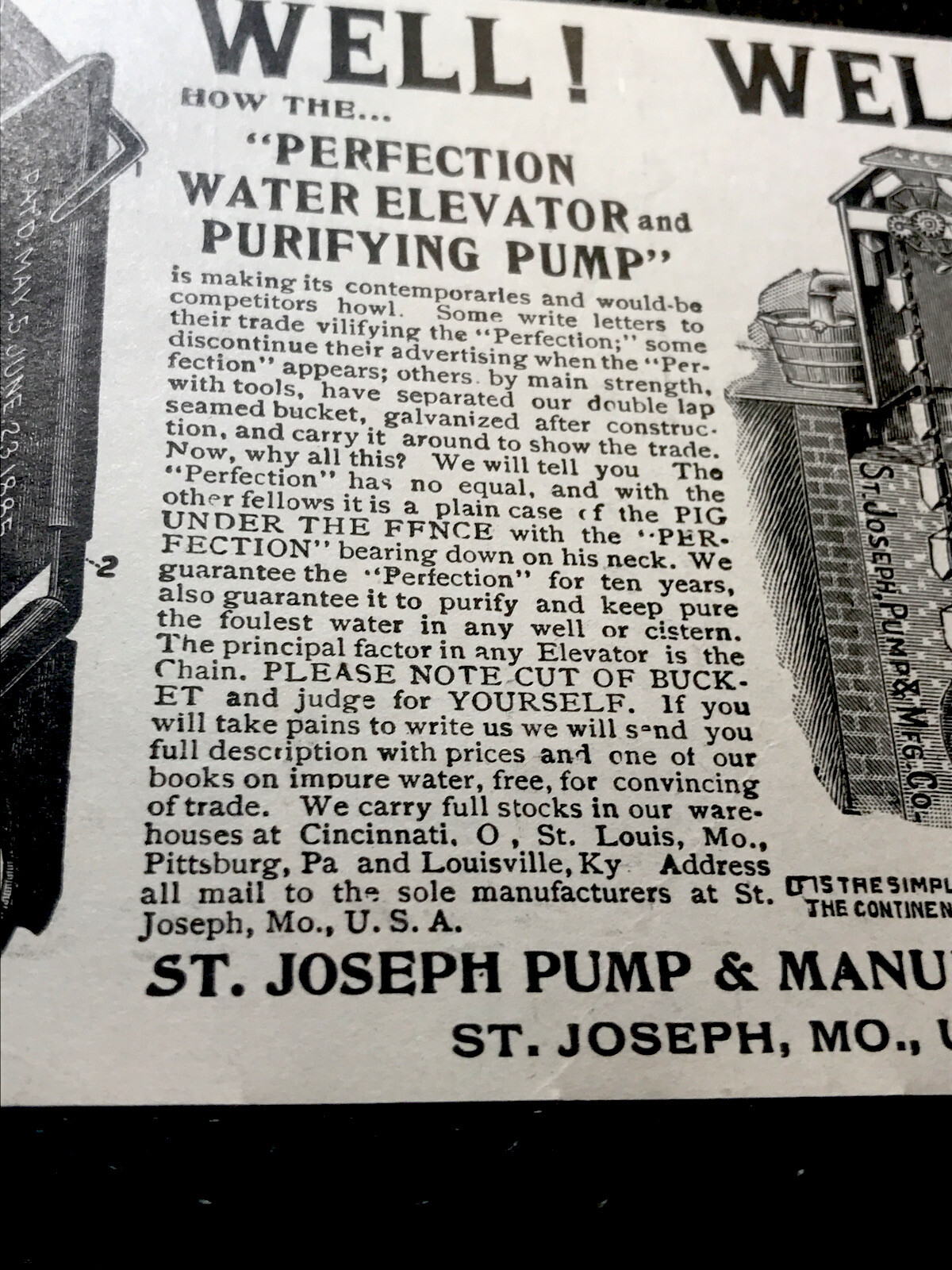 ORIGINAL 1897 St. Joseph Water Pump Farm Advertising – Missouri