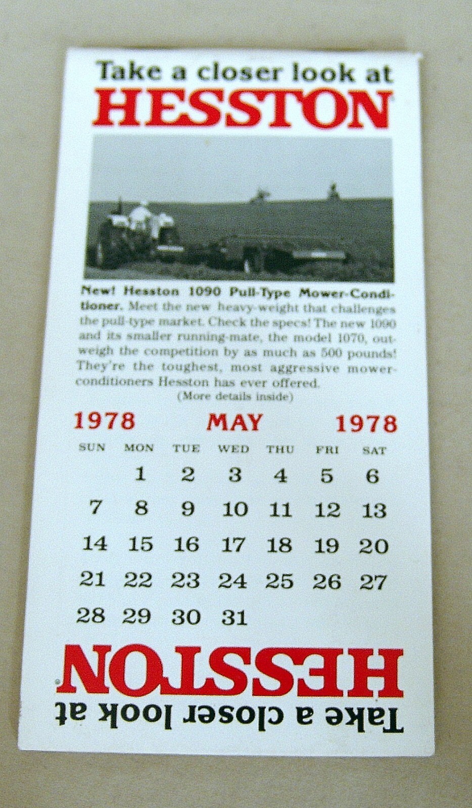 Vintage Hesston Corporation May 1978 Pocket Note Pad – UNUSED!