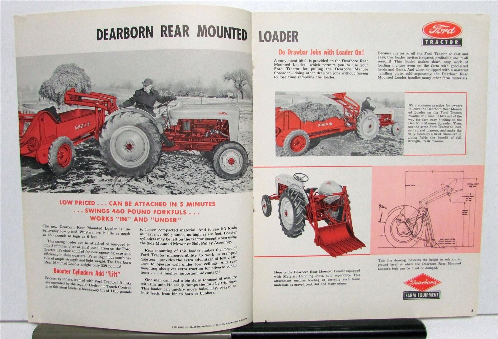 1953 Ford Dearborn Loaders Farm Equipment Specification Construction Brochure