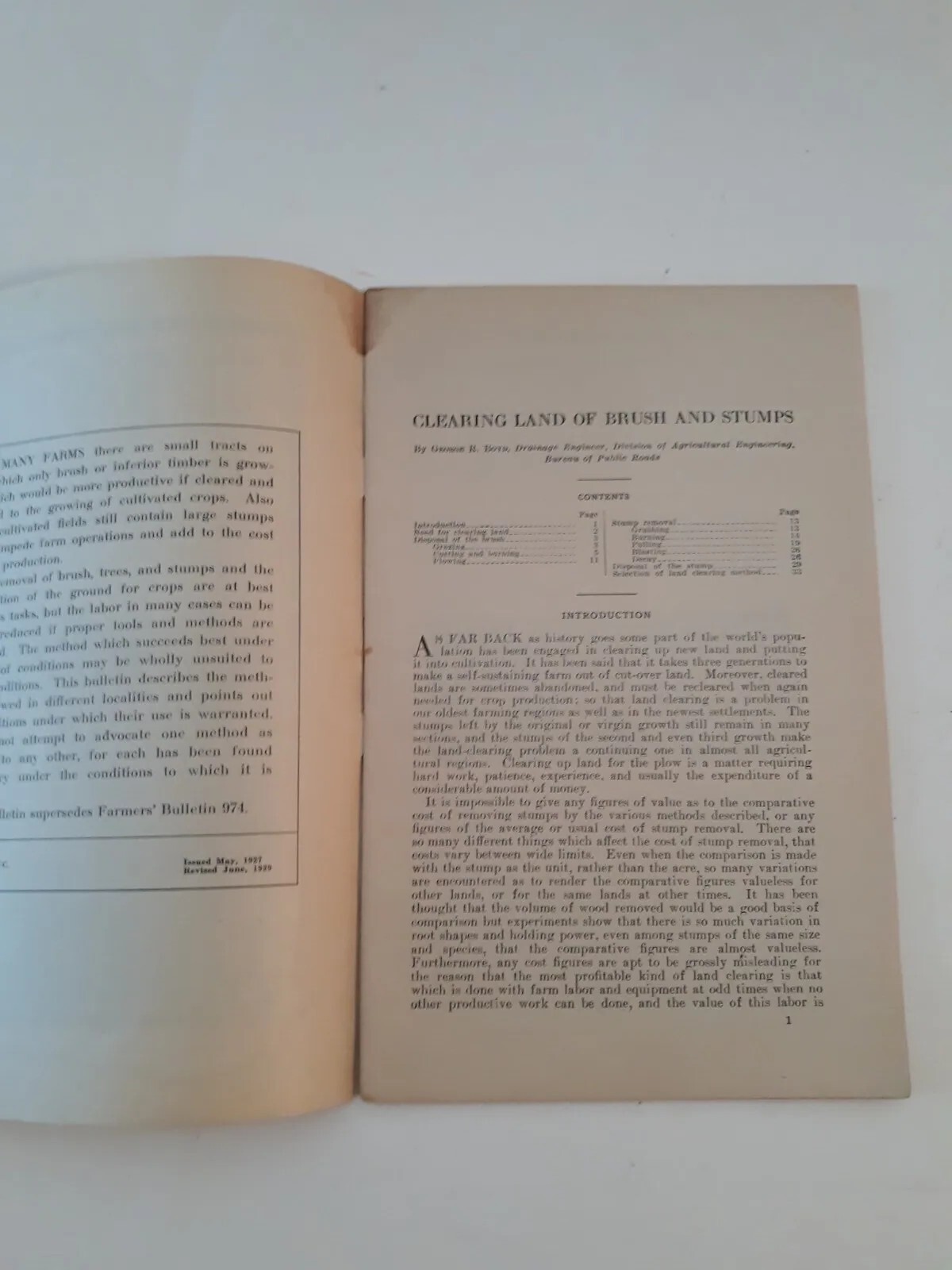 Vtg 1929 Clearing land of brush and stumps farmers bulletin 1526 USDA j10