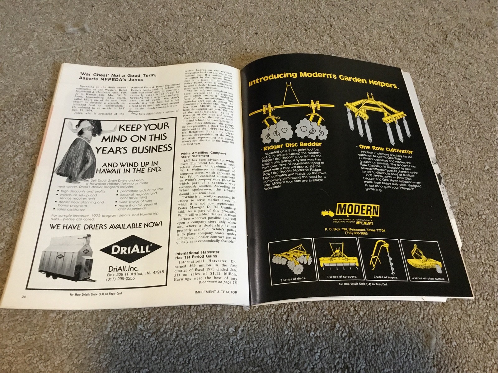Implement & Tractor Magazine March 21, 1975 Farming Agriculture Vintage Ads J