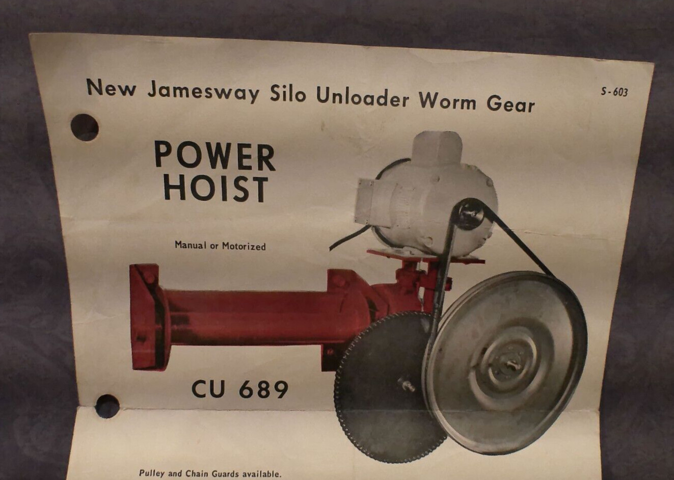 James Manufacturing Company, Inc. Silo Unloader Worm Gear Power Hoist Brochure