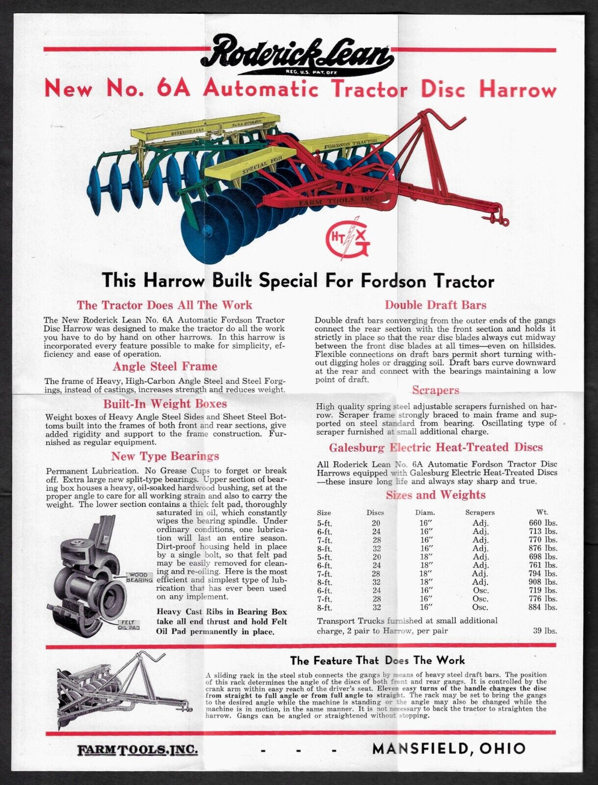 1936 brochure for the Automatic Fordson Tractor Disc Harrow ~ Mansfield, Ohio