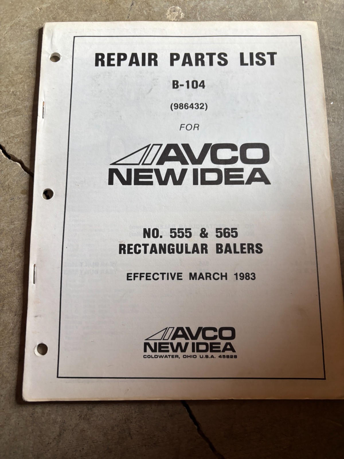 New Idea 555 565 Rectangular Balers Parts Book Manual AMIL26