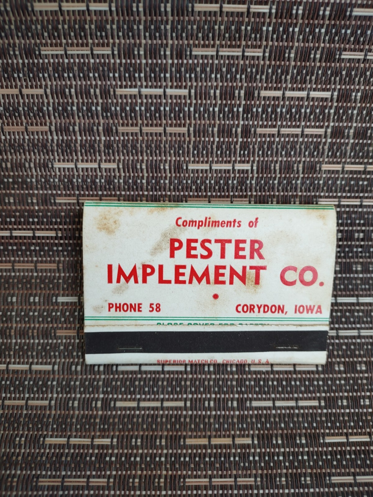 Pester Implement Co. 40 Strike Full Matchbook -Corydon IA
