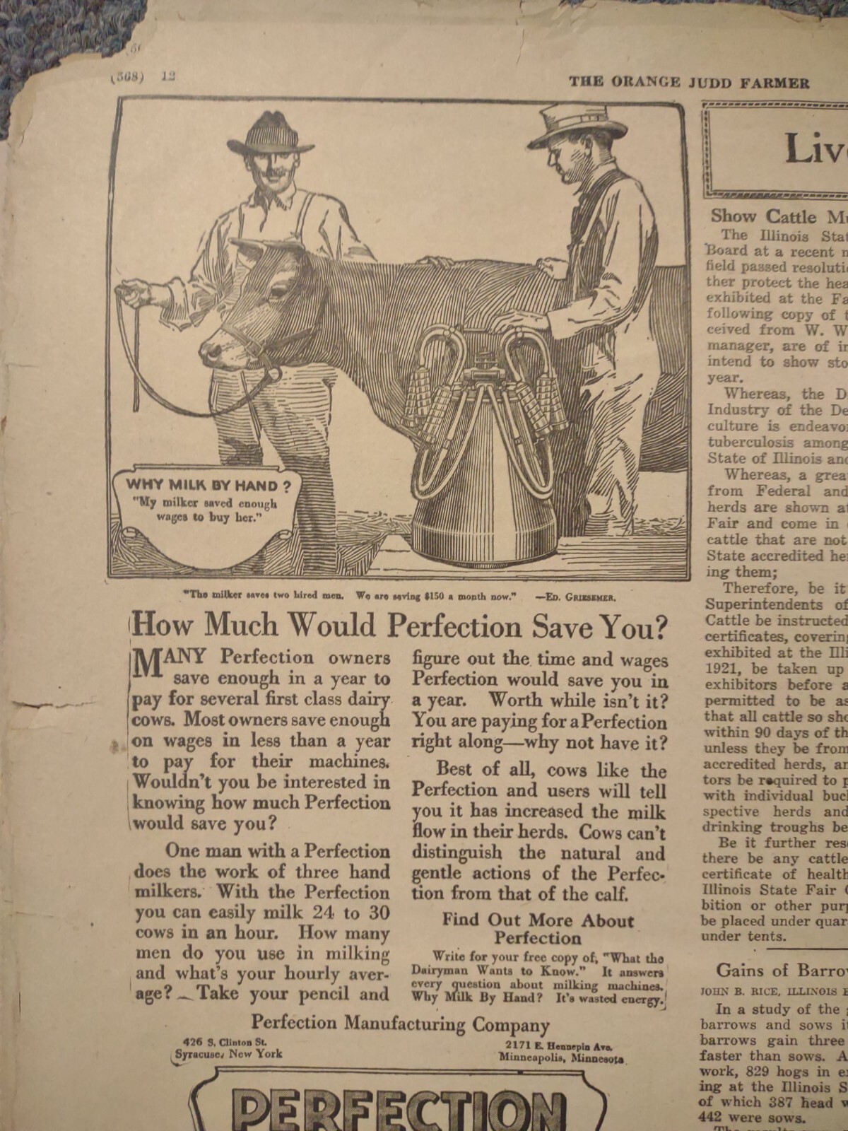 Orange Judd Farmer Newspaper Chicago, Illinois May 21, 1921 poor condition