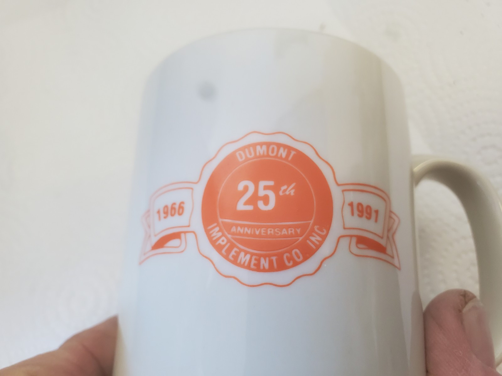 Ceramic Coffee Mug Dumont Implement 25th Anniversary 1966-1991 Dumont Iowa