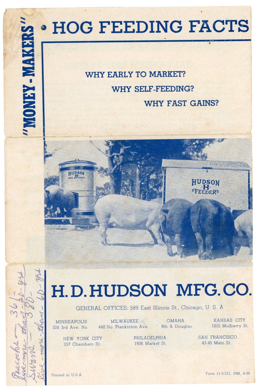 1930s H.D. Hudson MFG Co Hog Feeder Brochure Specs Sheet #DT