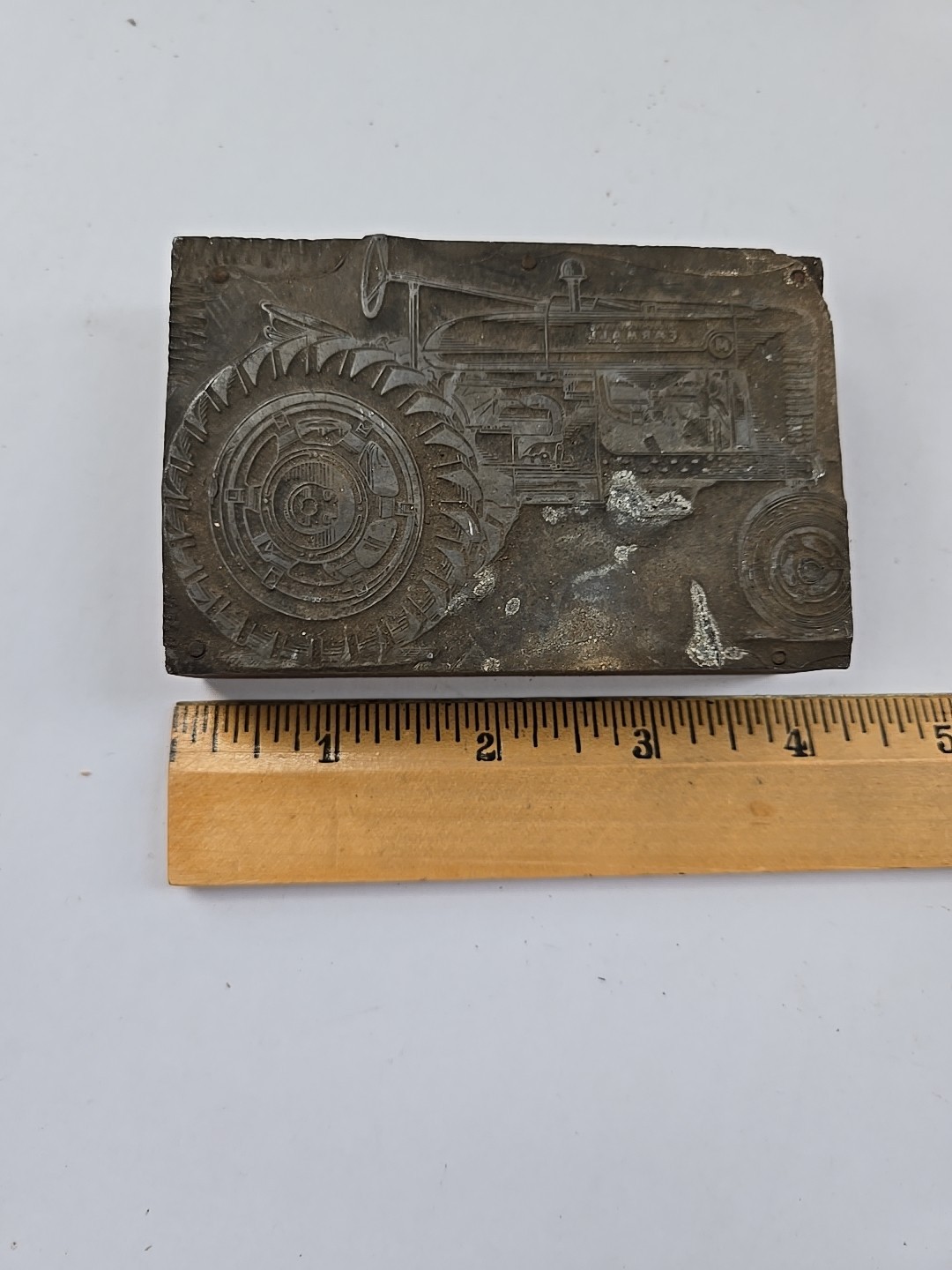 VINTAGE Typeset Printer Block Farmall Tractor Farming Ad Advertisement