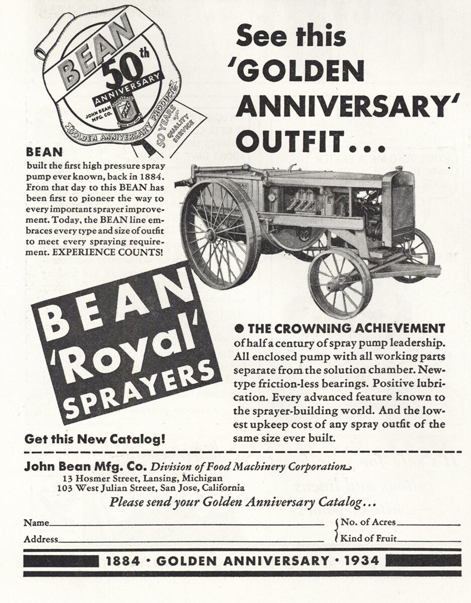 1934 Bean Royal Sprayer: Golden Anniversary Vintage Print Ad