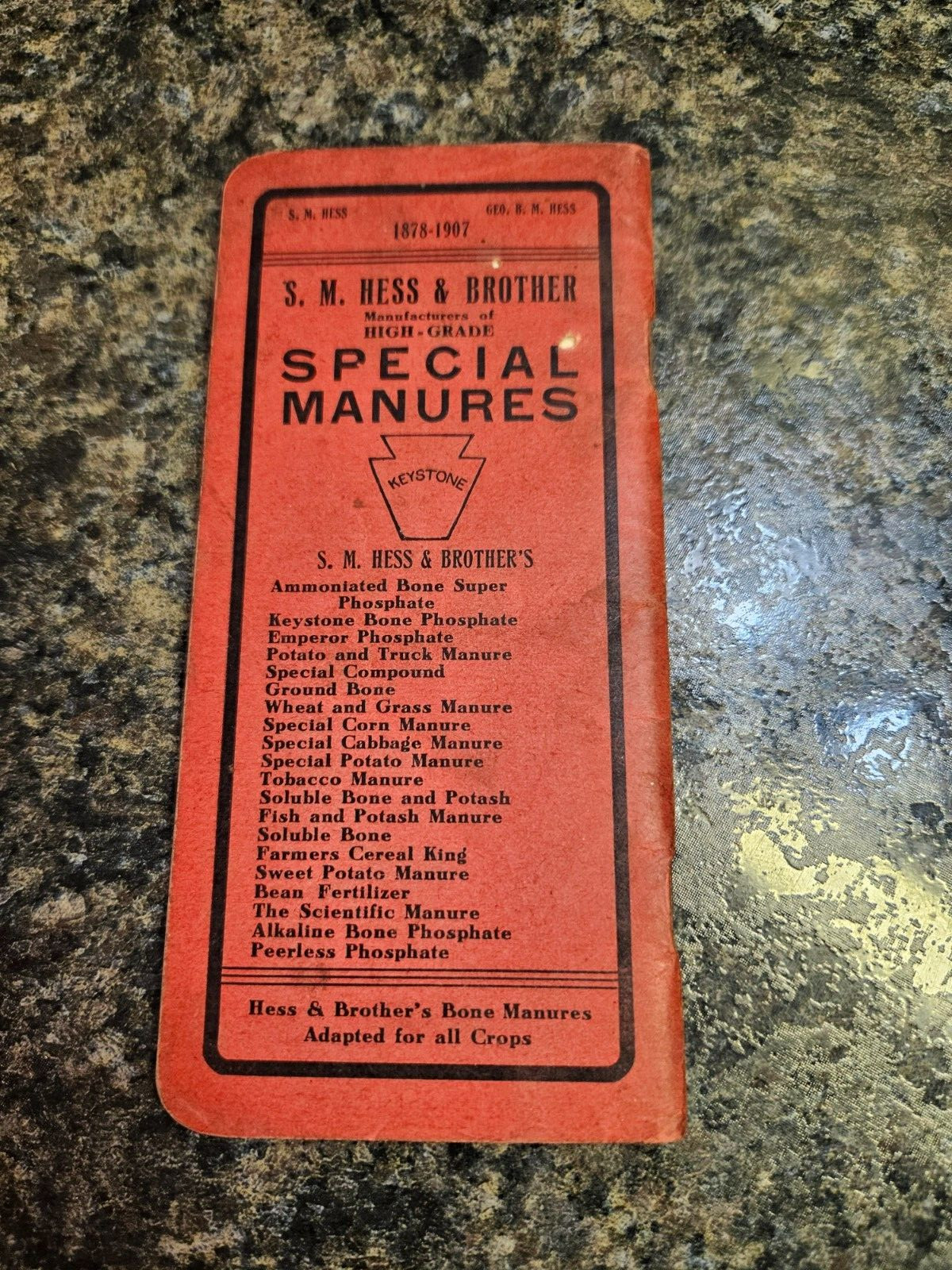 1907 Datebook & Information Booklet S.M. Hess & Brother Fertilizers (1366)