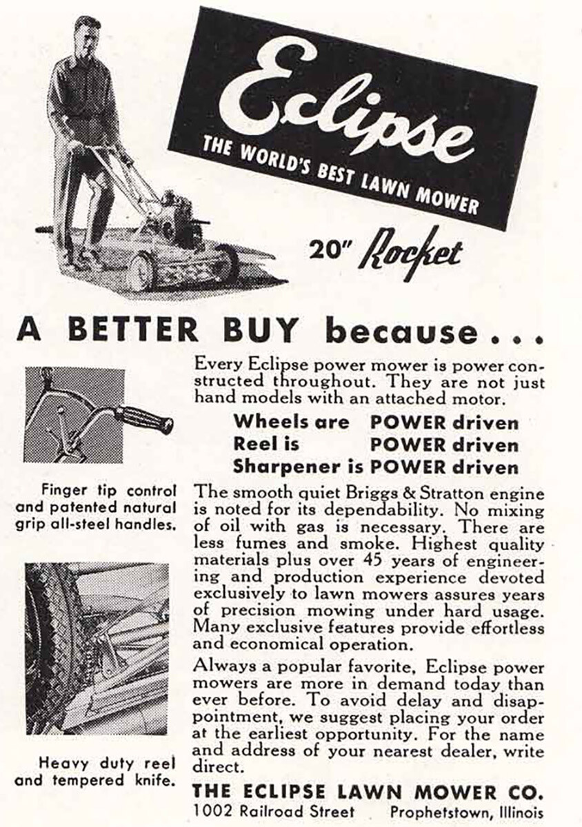 1948 Eclipse Lawn Mower: Better Buy, 20 Rocket Vintage Print Ad
