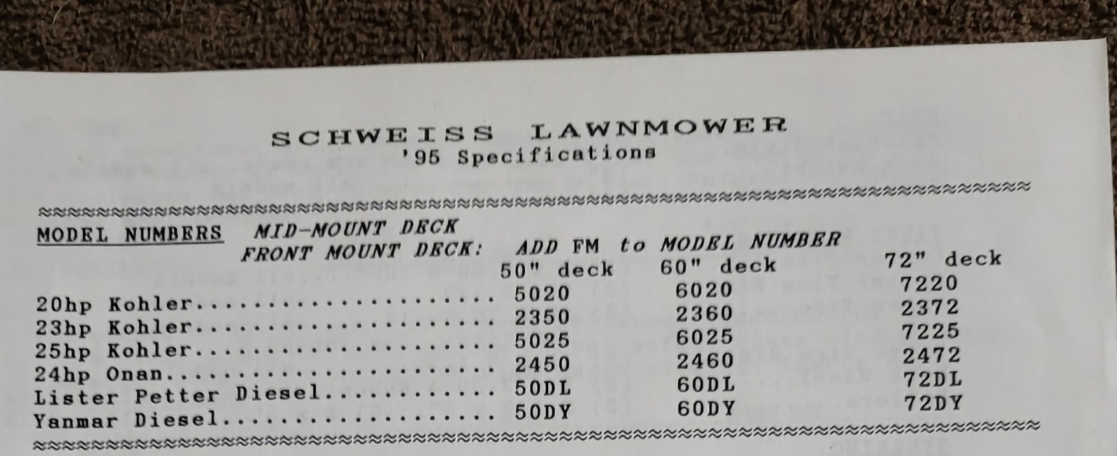 Vintage 1995 SCHWEISS SALES BROCHURE Magnum Zero Turn Lawn Mower 2350 thru 7225
