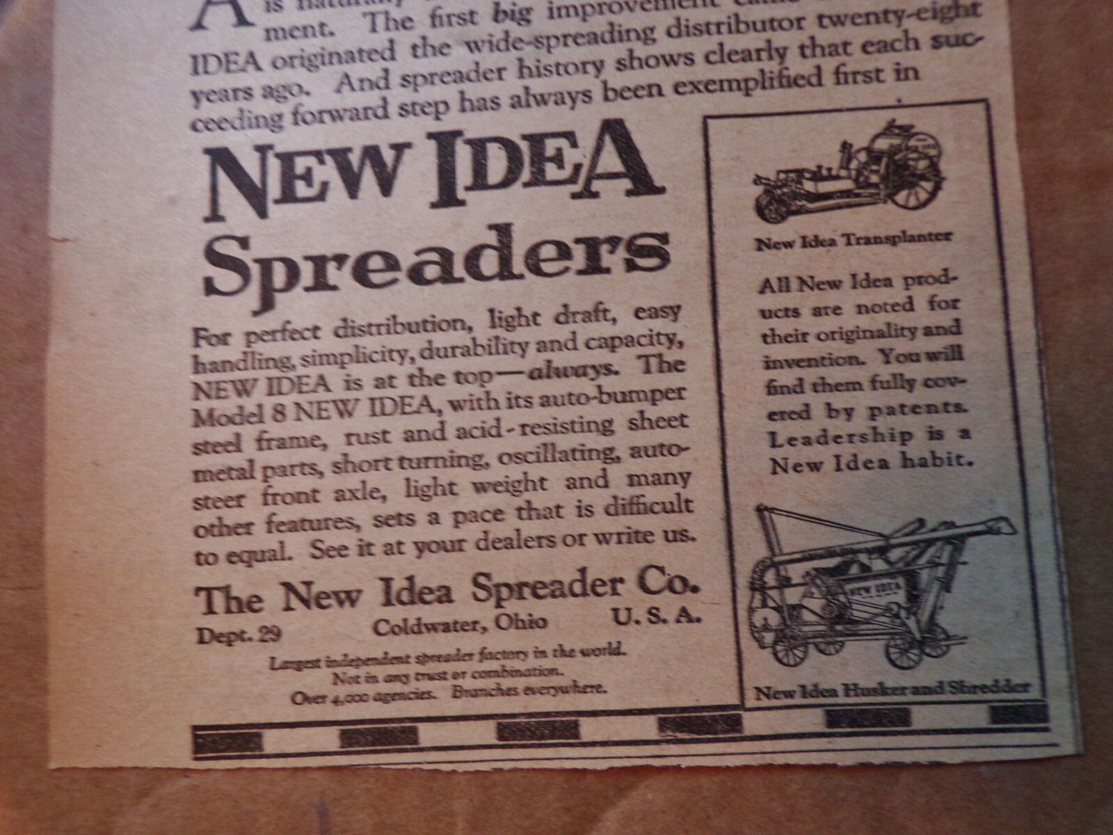 1927 New Idea Spreader Farm Equipment Machinery Agriculture Vintage Magazine Ad