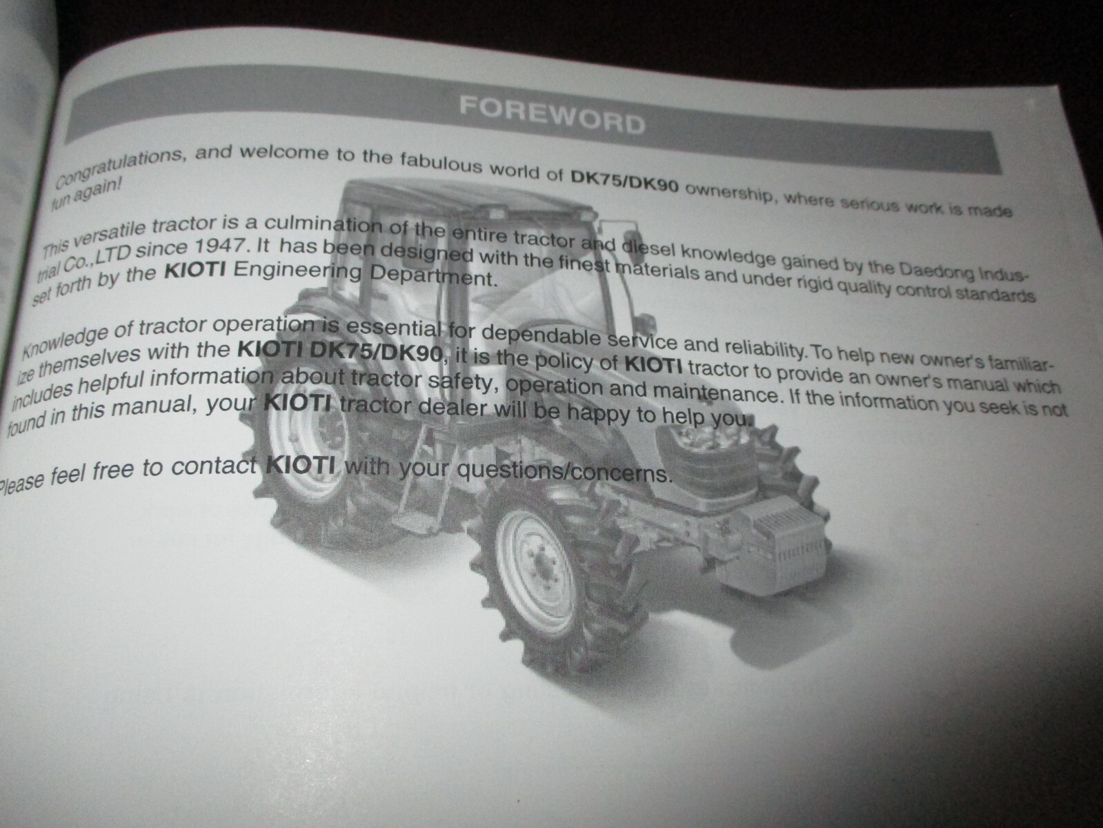 Kioti DK75/90 Tractor Owner&rsquo;s Manual 2013