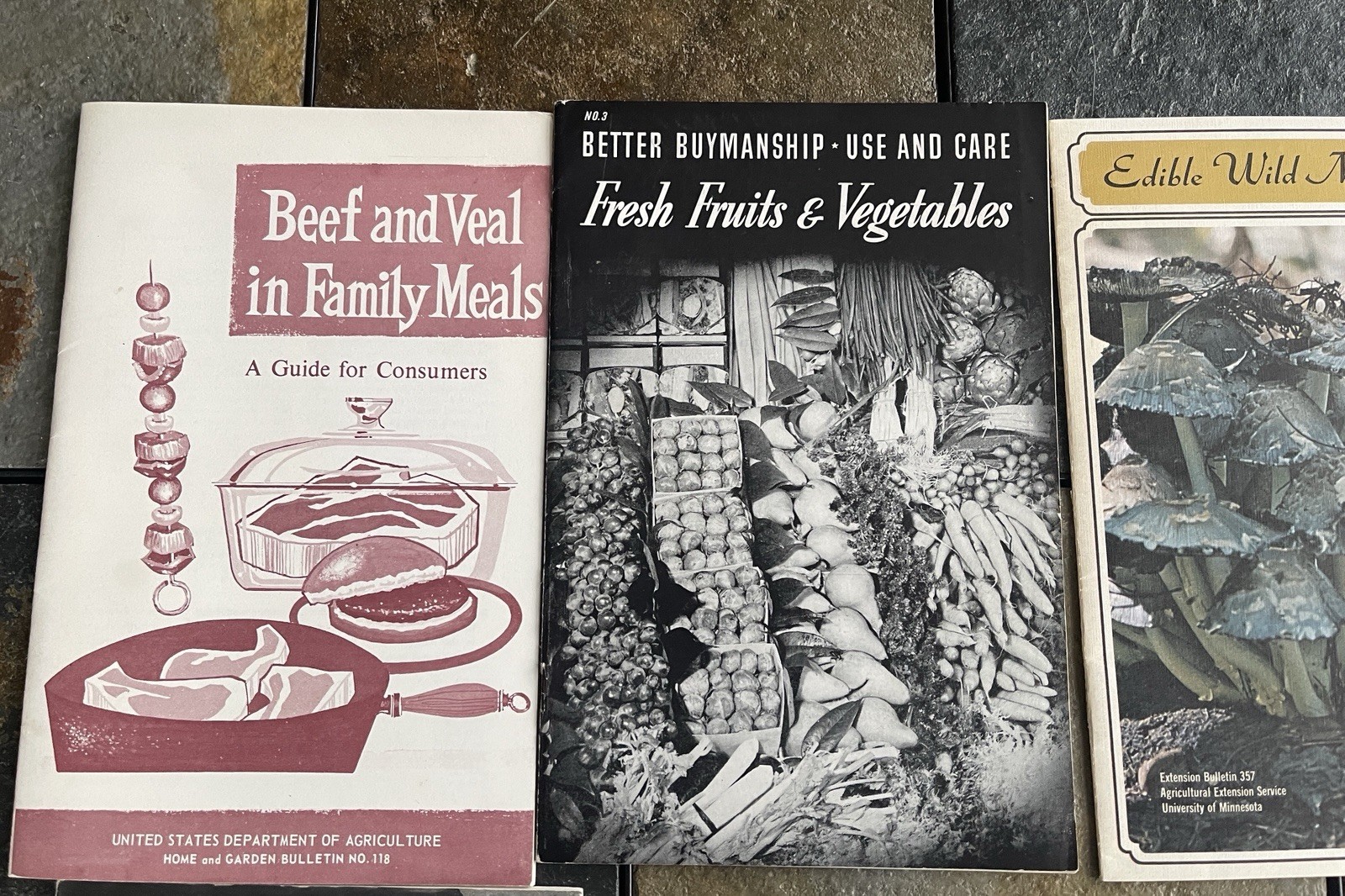 Vintage Veggies And Bulletin, Meat Cooking Nutrition Pamphlets 1970s Cooking