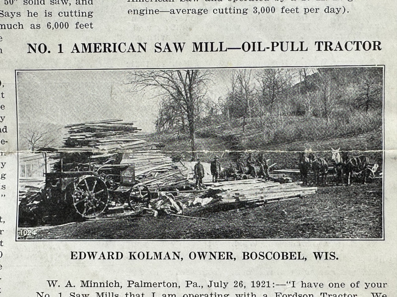 c 1920 AMERICAN SAW MILL Machinery For FARM TRACTORS Advertising Fordson Titan